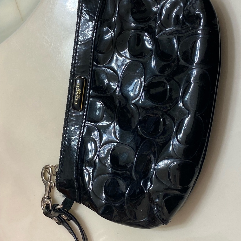 Coach Glossy Black Embossed Wristlet
